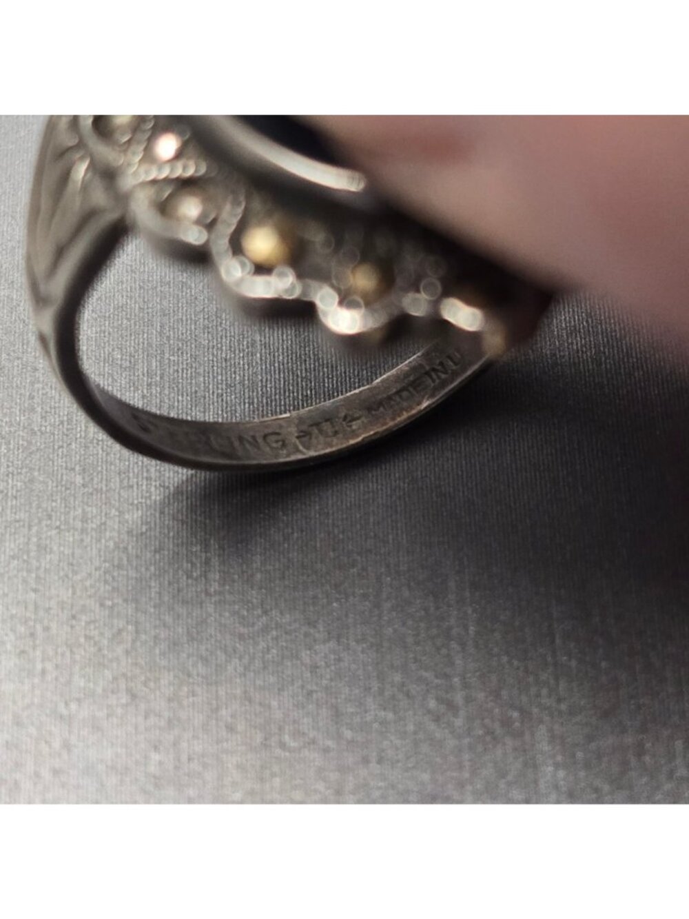 Vintage Uncas Sterling Silver Marcasite Faux Alexandrite Ring Size 6 USA - Picture 6 of 14